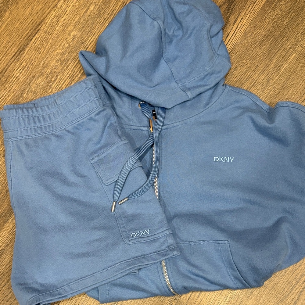 DKNY Slate Blue Hoodie and Shorts Ensemble
